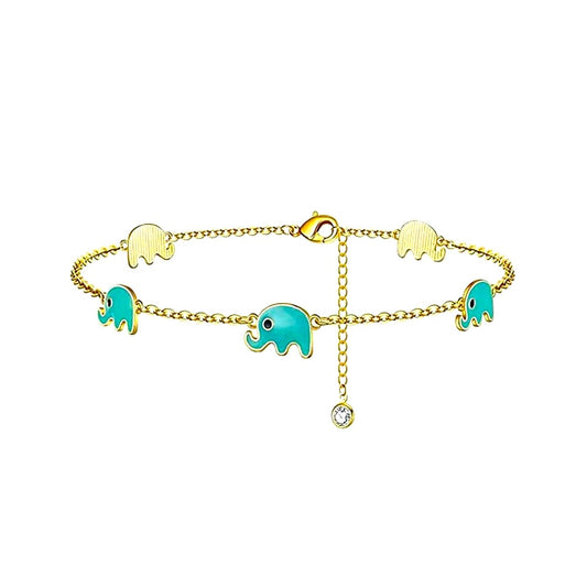 Sterling Silver Gold Plated Enamel Elephant Anklet