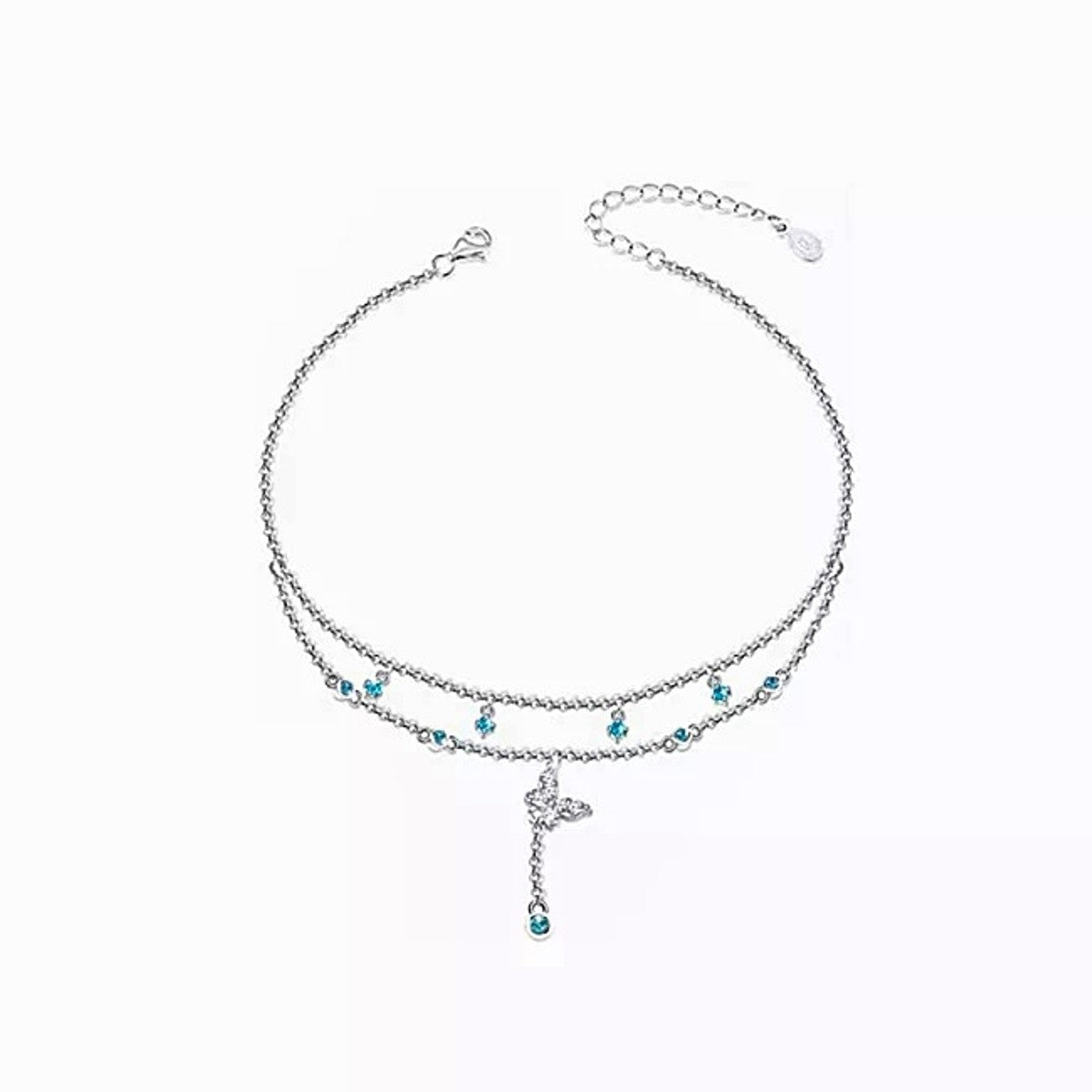 Sterling Silver Rhodium Plated Butterfly Anklet