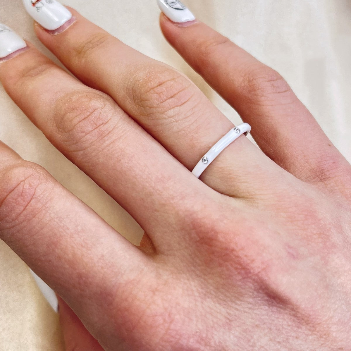 Sterling Silver White Enamel Ring