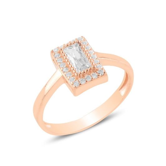 Sterling Silver Rose Gold Plated Rectangle CZ Ring