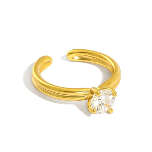 Sterling Silver Gold Plated CZ Crystal Ring