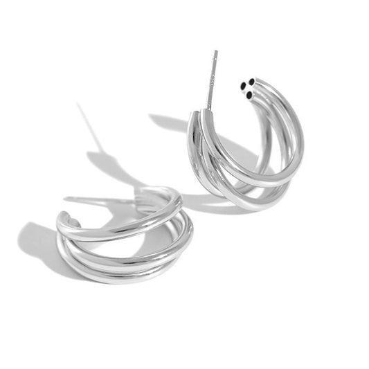 Sterling Silver Stud Earrings "Triple Hoops"