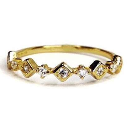 Silver Gold Plated CZ Rhombus Ring