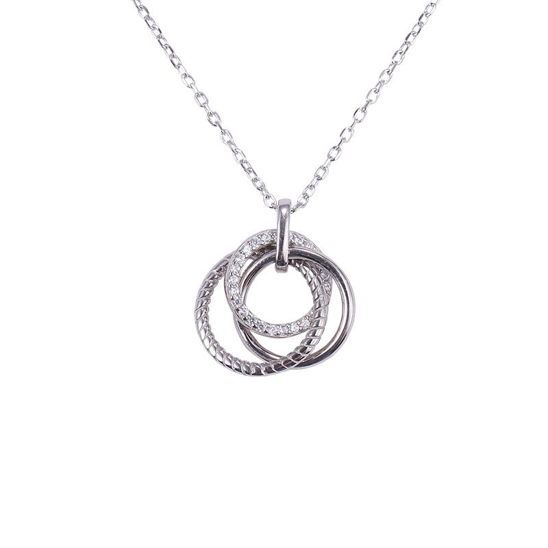 Sterling Silver Rhodium Plated Triple Ring Necklace