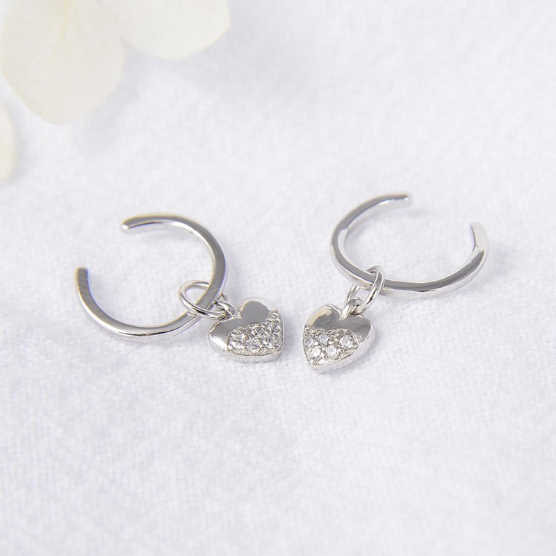 Sterling Silver Rhodium Plated CZ Heart Ear Cuffs