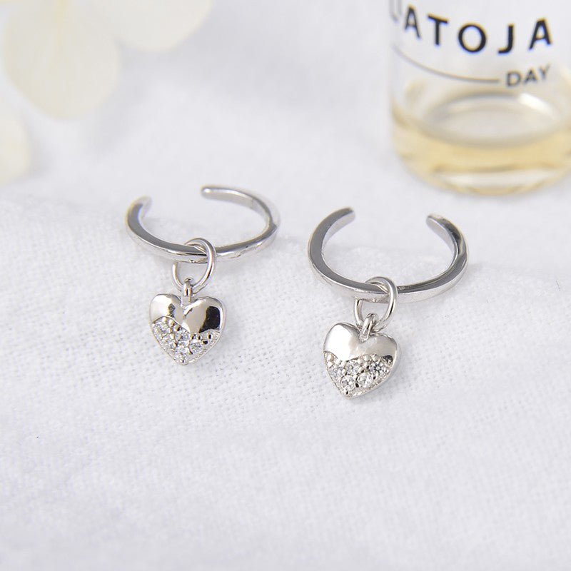 Sterling Silver Rhodium Plated CZ Heart Ear Cuffs