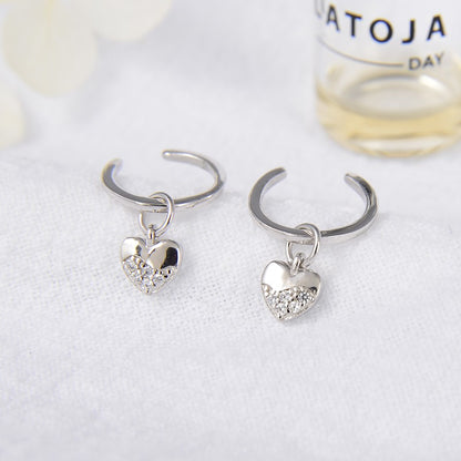 Sterling Silver Rhodium Plated CZ Heart Ear Cuffs