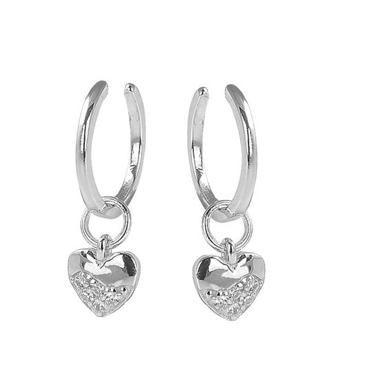 Sterling Silver Rhodium Plated CZ Heart Ear Cuffs