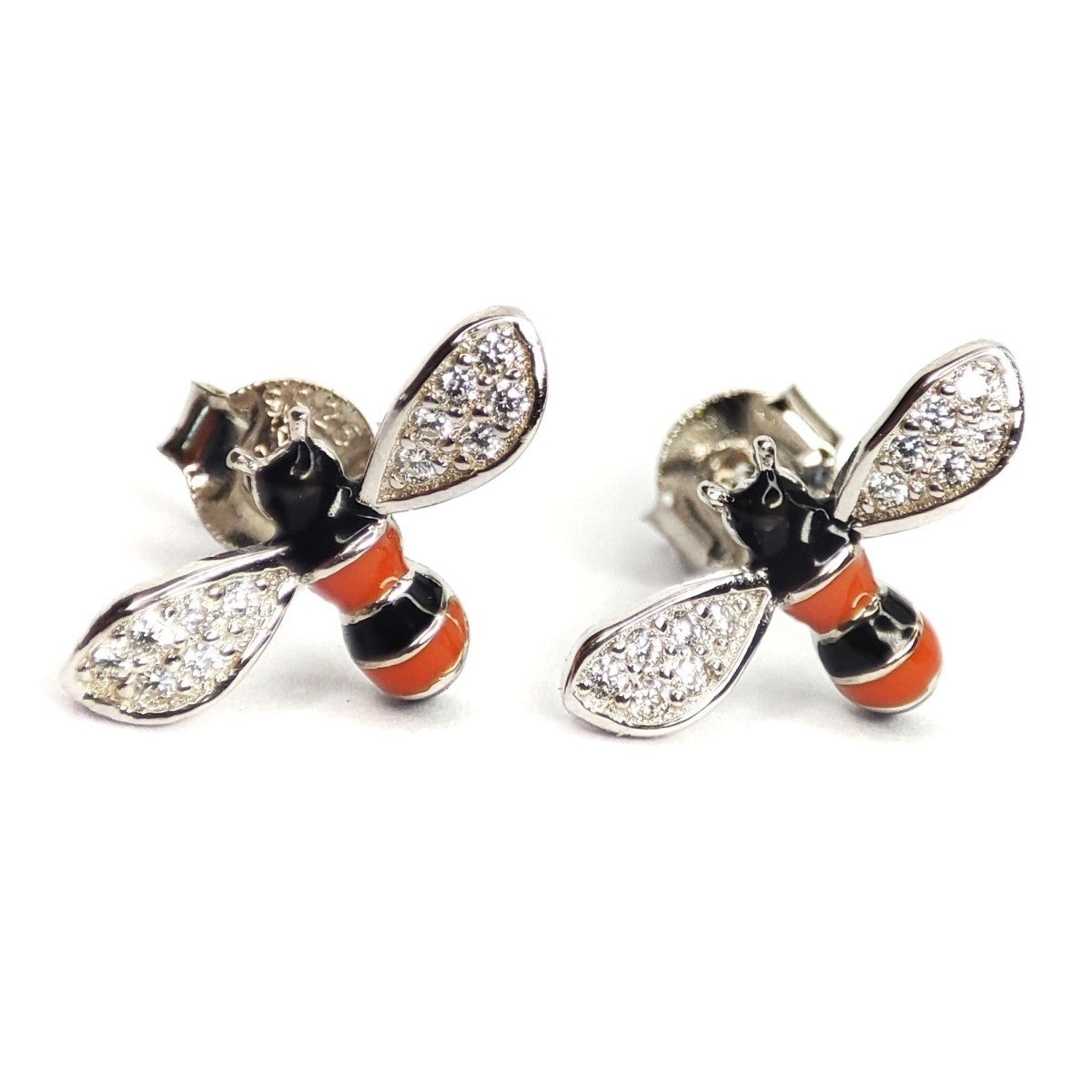 Sterling Silver Rhodium Plated Bee Studs