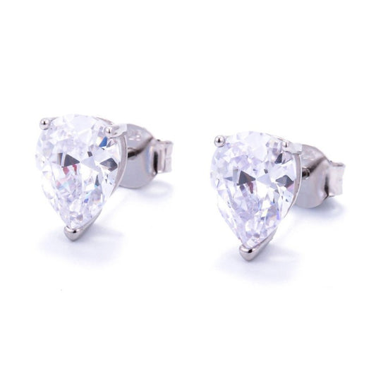 Sterling Silver Rhodium Plated Teardrop CZ Studs