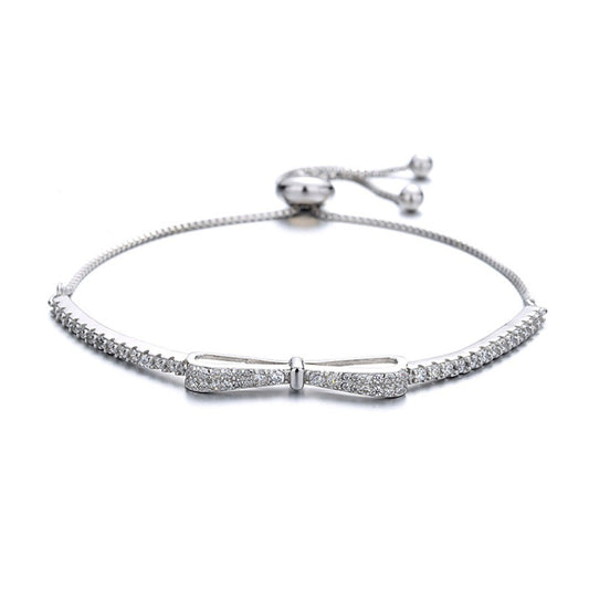 Sterling Silver Rhodium Plated CZ Ribbon Bracelet