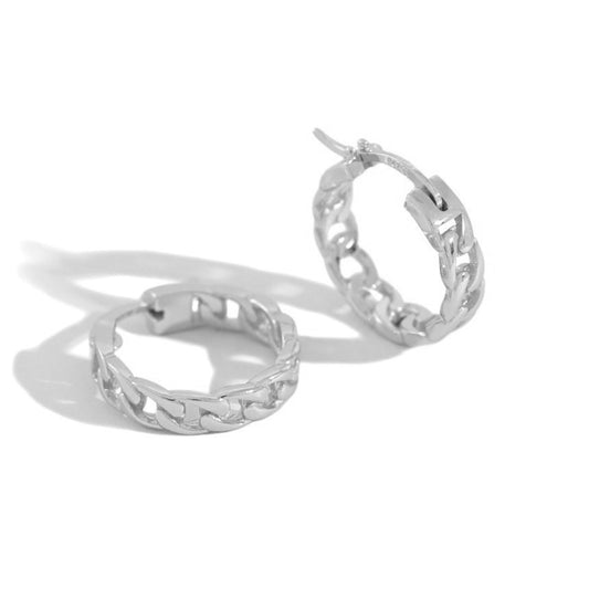 Sterling Silver Rhodium Plated Chain Hoops