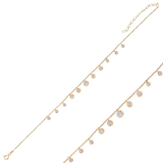 Sterling Silver Rose Gold Plated CZ Anklet