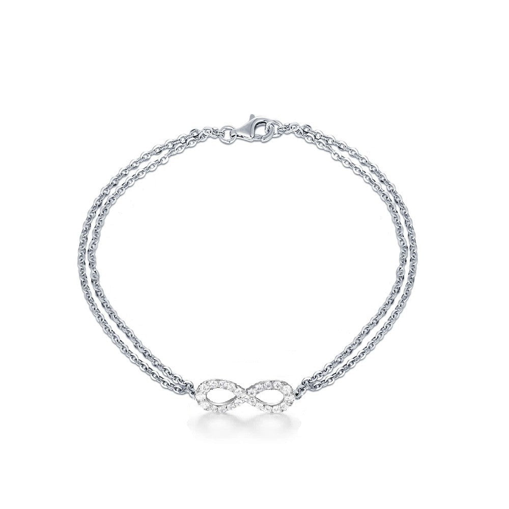 Sterling Silver Rhodium Plated CZ Infinity Bracelet