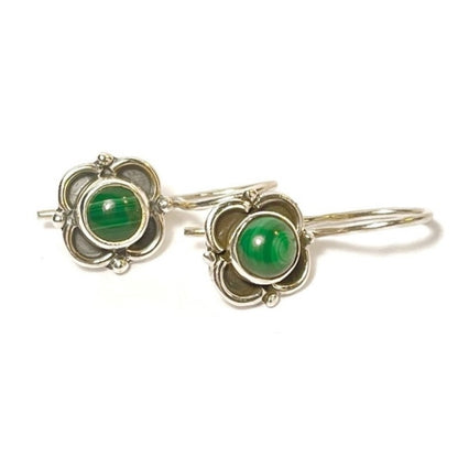 Sterling Silver Malachite Flower Earrings