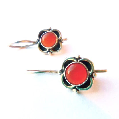 Sterling Silver Carnelian Flower Studs