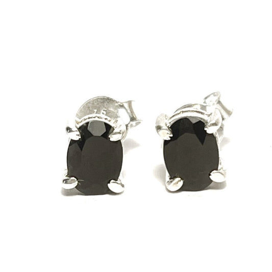 Sterling Silver Oval Black Onyx Studs