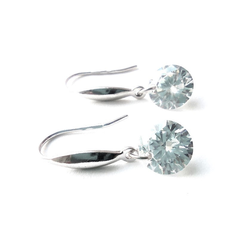 Sterling Silver Rhodium Plated CZ Drop Earrings