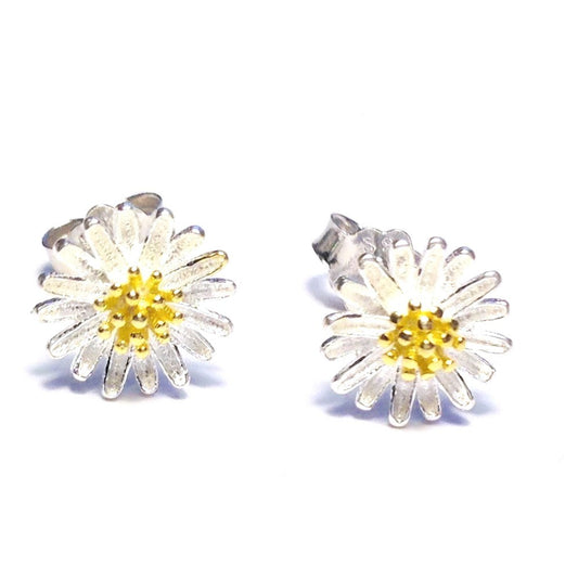 Silver earrings Sidabriniai paauksuoti auskarai DAISY