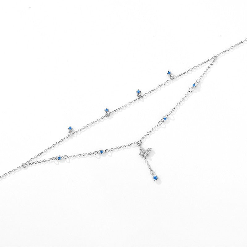 Sterling Silver Rhodium Plated Butterfly Anklet