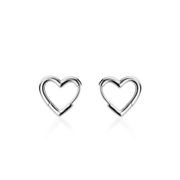 Sterling Silver Rhodium Plated Heart Hoops