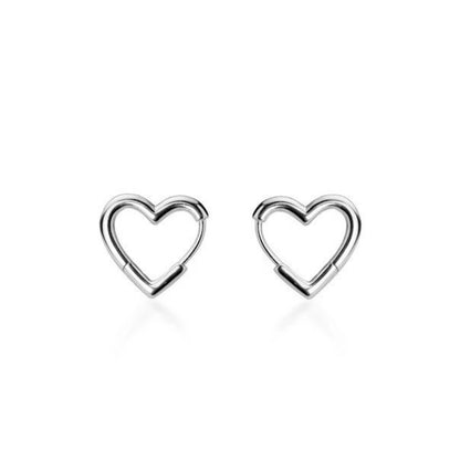 Sterling Silver Rhodium Plated Heart Hoops