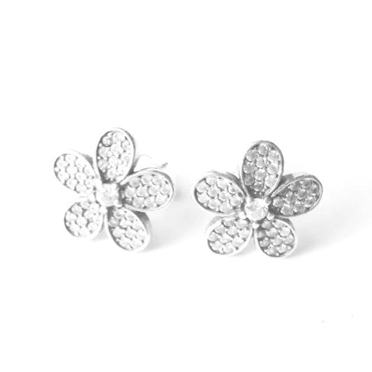 Sterling Silver CZ Flower Studs