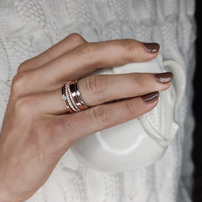 Silver Rose Gold Plated Minimalist CZ Ring