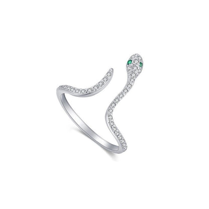 Sterling Silver Rhodium Plated CZ Snake Ring