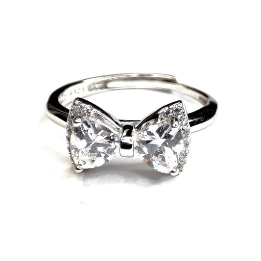 Sterling Silver Rhodium Plated CZ Ribbon Ring