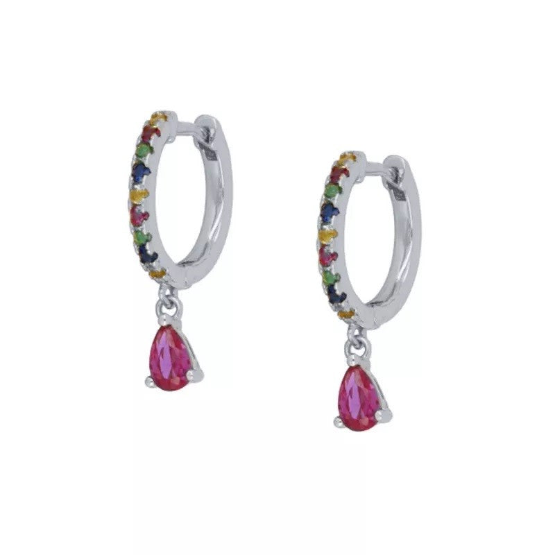 Silver Rhodium Plated Hoops with Charms