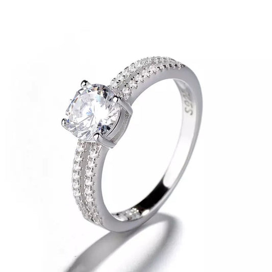 Sterling Silver Rhodium Plated Double CZ Band Ring