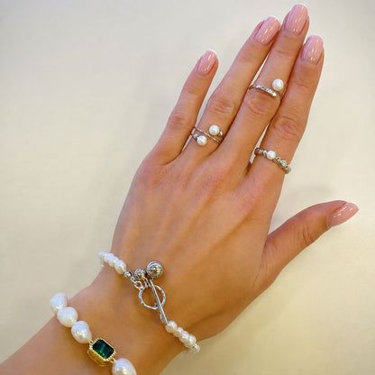 Sterling Silver Rhodium Plated Pearl Ring