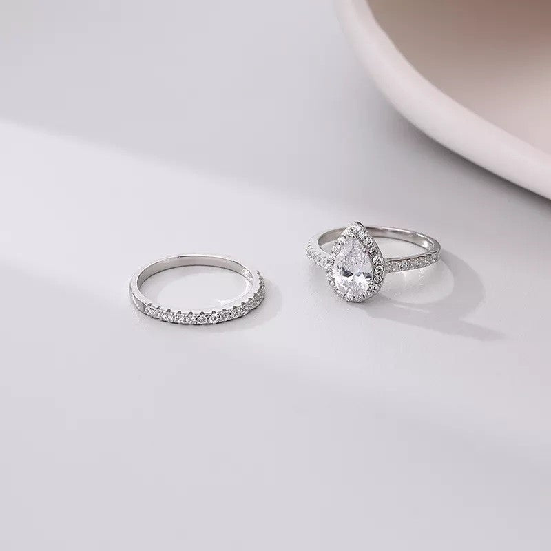 Sterling Silver Rhodium Plated CZ Double Band Ring