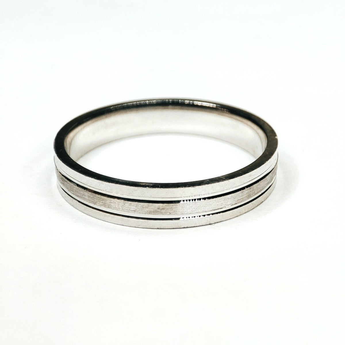 Sterling Silver Rhodium Plated Half Matte 4 mm Ring