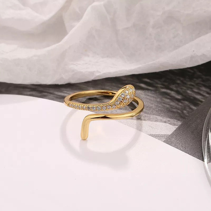 Scandinavian Silver Gold Plated CZ Snake Ring