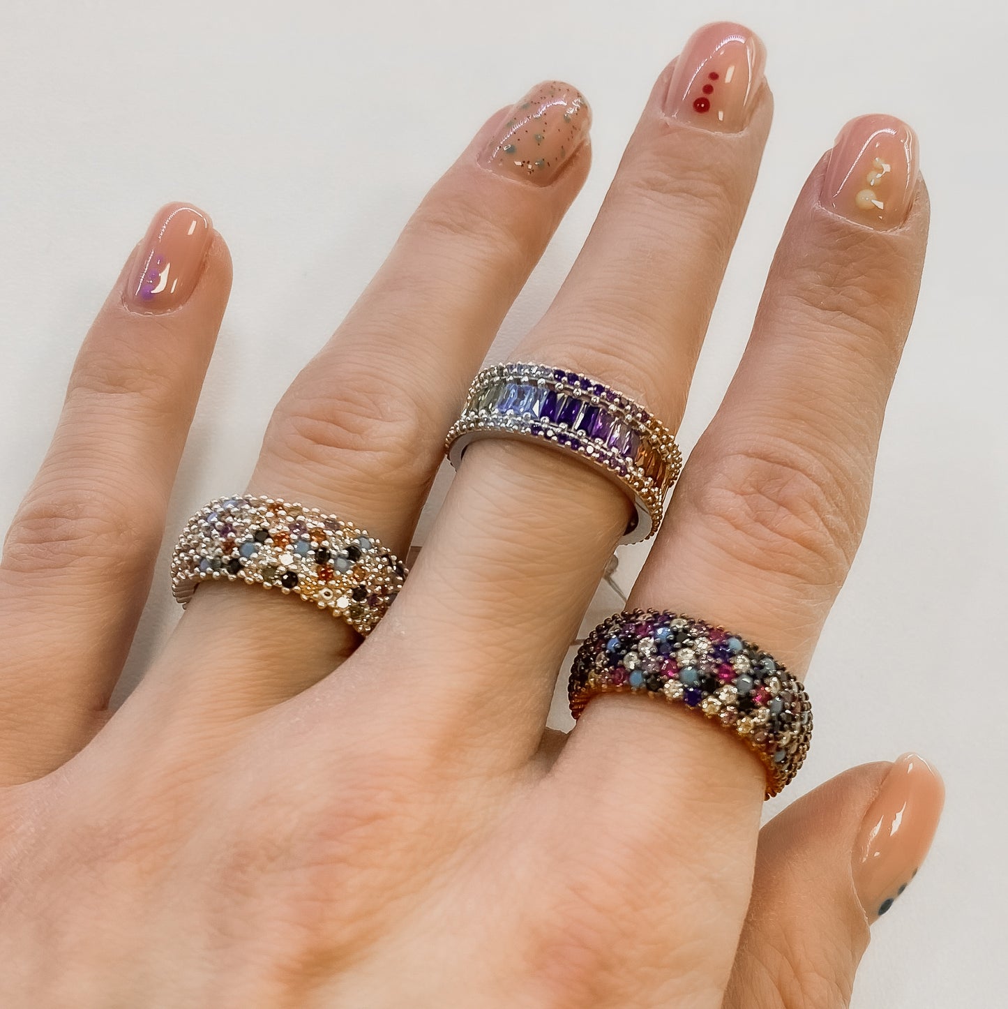 Sterling Silver Rhodium Plated Five Row CZ Band Ring