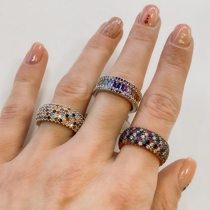 Sterling Silver Rhodium Plated Five Row CZ Band Ring