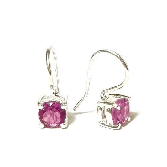 Sterling Silver Round Amethyst Drop Earrings