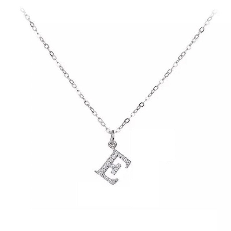 Sterling Silver Rhodium Plated CZ Letter Necklace