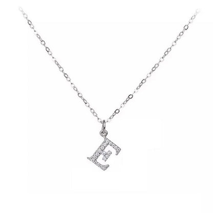 Sterling Silver Rhodium Plated CZ Letter Necklace