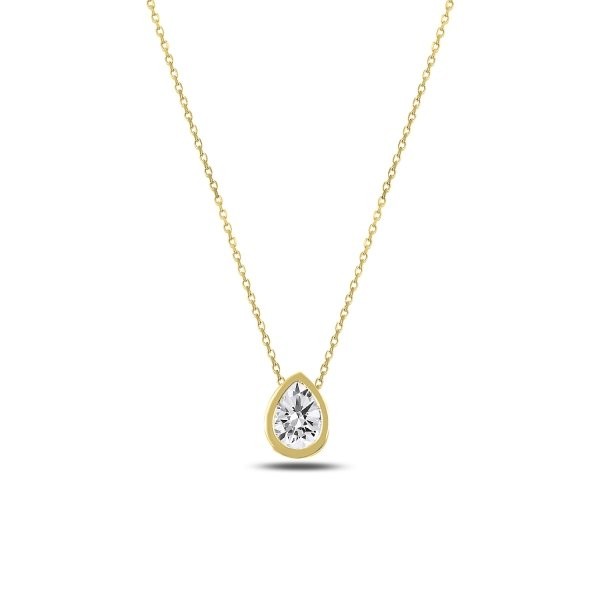 Sterling Silver Gold Plated CZ Teardrop Necklace