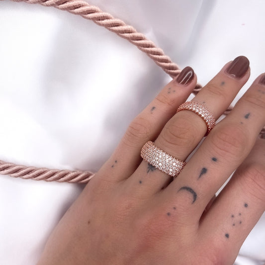 Sterling Silver Rose Gold Plated Five Row CZ Band Ring