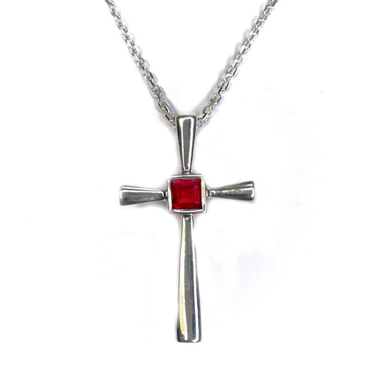 Sterling Silver Garnet Cross Necklace