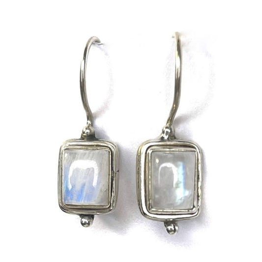 Sterling Silver Rectangle Moonstone Drop Earrings