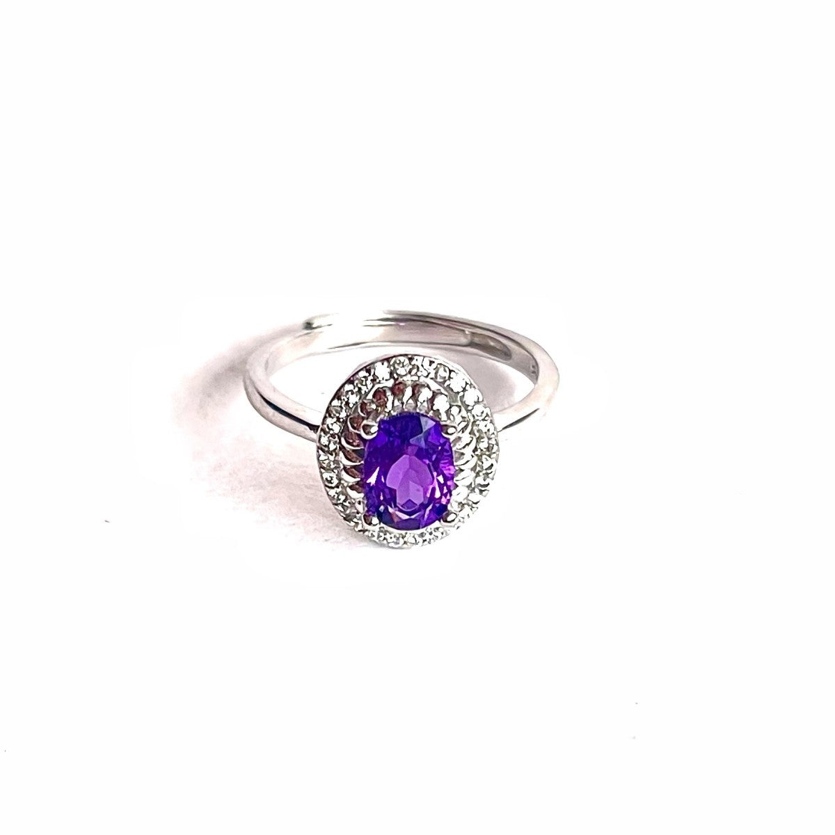 Sterling Silver Rhodium Plated Amethyst Ring