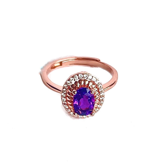 Sterling Silver Rose Gold Plated Amethyst Ring