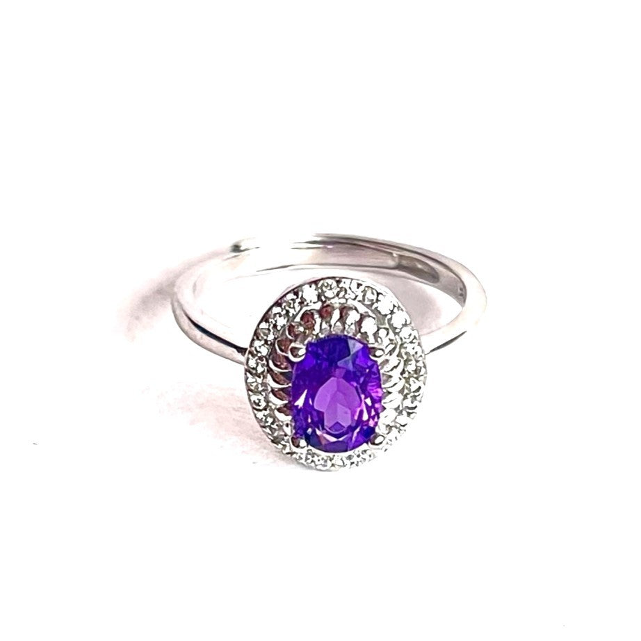 Sterling Silver Rhodium Plated Amethyst Ring