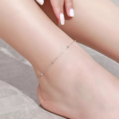 Sterling Silver Rhodium Plated Minimalist Chain Anklet with Beads