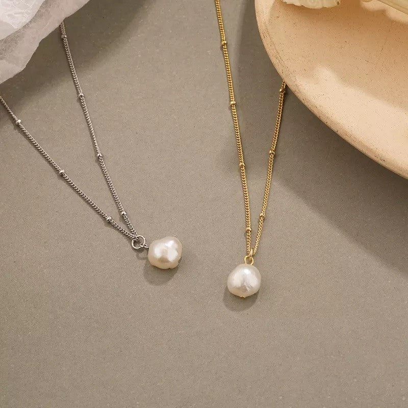 Sterling Silver Gold Plated Pearl Necklace